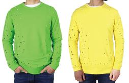 FELPA FLUO uomo gialla  verde 100 cotone girocollo sportiva 