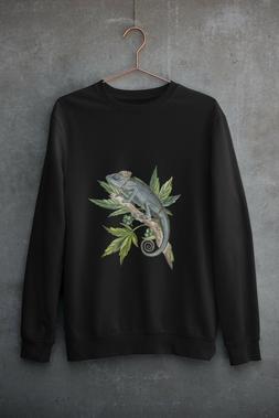 Felpa &nbsp;nera Camaleonte, Felpa foglie di Cannabis, Unisex. T
