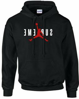 Felpa stampa SUPREME JORDAN nera unisex e bimbo tasca e capp