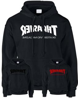 Felpa stampa THRASHER nera unisex maglia e cappuccio senza m