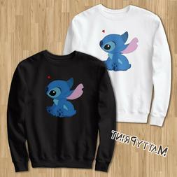 Felpa STITCH di Lilo & Stitch cuore amore love Bianca Nera U