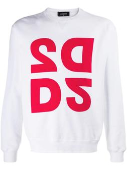 Felpa DSQUARED2 uomo bianco e rosso in cotone felpato con st