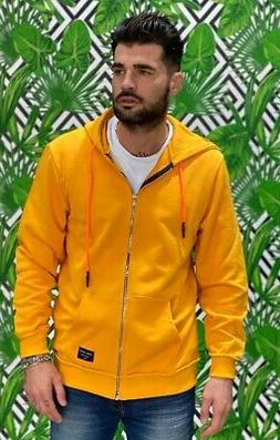 FELPA UOMO CAPPUCCIO E ZIP GIALLO OCRA BL11 BLOCK ELEVEN  - 