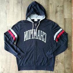 Champion Felpa uomo con cappuccio blu scritta grande logo su