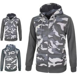 Felpa Uomo Con Cappuccio Militare Maglia Maglione Zip Casual