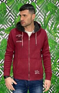 FELPA UOMO CON ZIP E CAPPUCCIO CON PELLICCIA BORDEAUX INMYHO