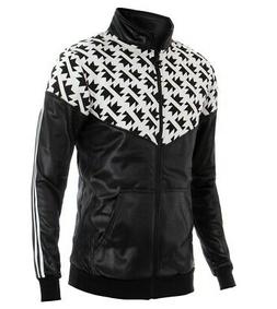 Felpa Uomo Effetto Ecopelle Zip Righe Laterali Fantasia Geom