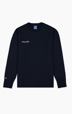 Champion felpa uomo girocollo blu' con logo ricamato piccolo