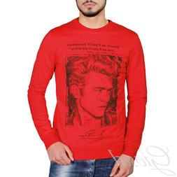Felpa Uomo Maglia Girocollo Stampa Scritta Rosso Slim Manica