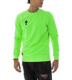 Felpa Uomo Maniche Lunghe Black Svnday Verde Fluo Girocollo 