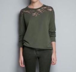 ZARA felpa Verde Militare Pizzo Taglia M
