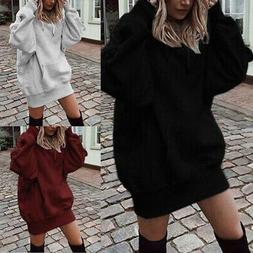 Con Cappuccio Maglione Felpa Maglione Vestito Donna Manica L