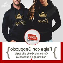 Coppia Cappuccio King Queen Stampa Oro Regalo Fidanzati San 