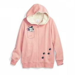 Disney Figaro Donna collo Alto Zip Cappuccio Foderato Boa Gi