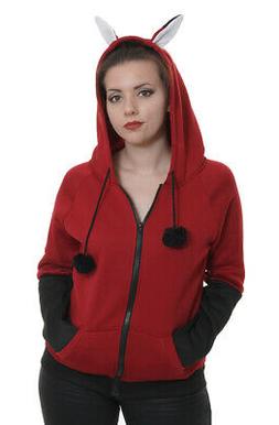 Giacca con Cappuccio Animal Rosso e Nero Con Orecchini, Kawa
