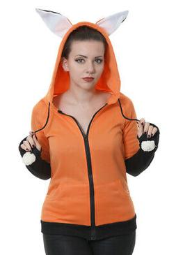 Giacca con Cappuccio Fox Arancione e Nero Orecchini, Kawaii 