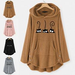 Giacca Maglione Pullover Top Inverno con Cappuccio Donna Lar
