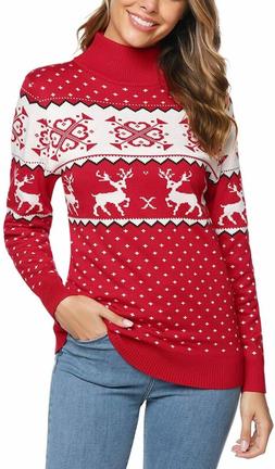 iClosam Maglione Donna Lungo Dolcevita Invernale M, Rosso