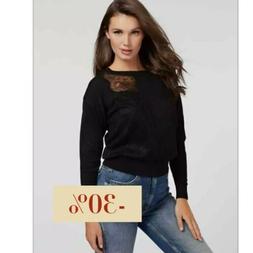 IN SCONTO GUESS W0YR77Z2G40 MAGLIA NERA DETTAGLI IN PIZZO DO