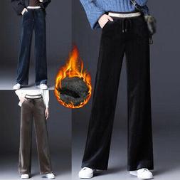 Inverno Donna Gamba Larga Pantaloni Opaco Felpa Foderato Cal
