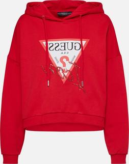 GUESS Jeans Triangolo Icon Logo Felpa Paillettes Rosso con C