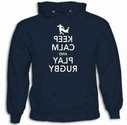 Keep Calm & Play Rugby - Uomo Felpa con Cappuccio Divertente