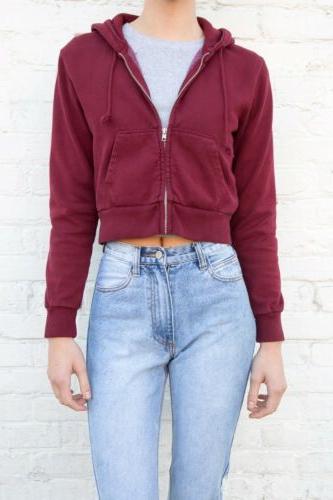 corto burgundy zip cristallo felpa con cappuccio