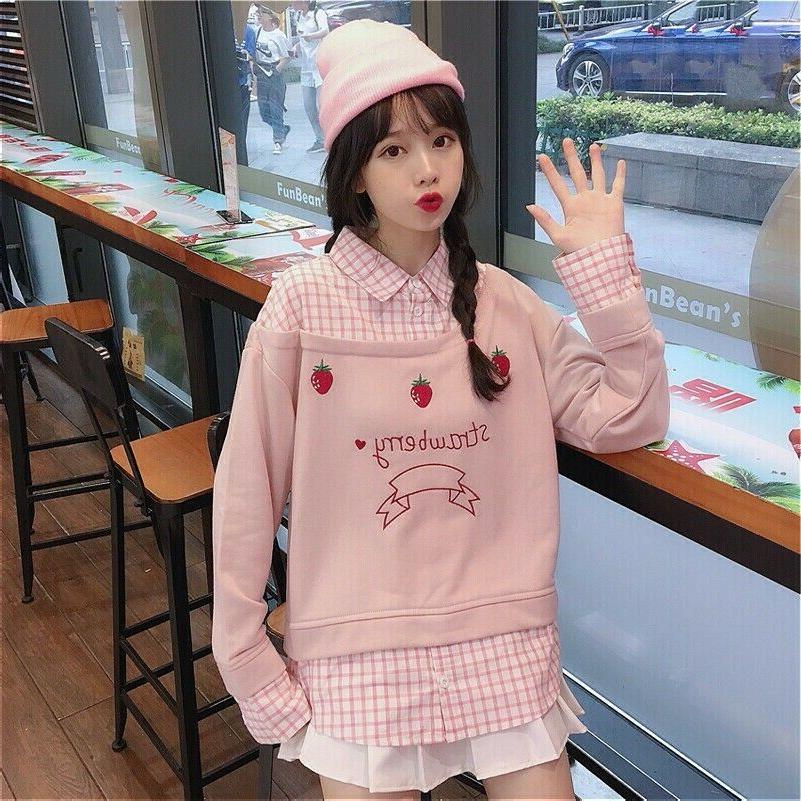 donna bambina carino pullover ricamato patchwork felpa