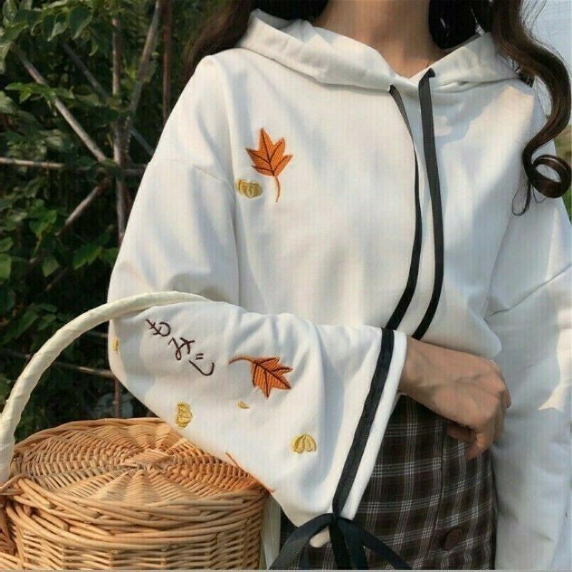 donna bambina ricamato felpa sciolto pullover giapponese