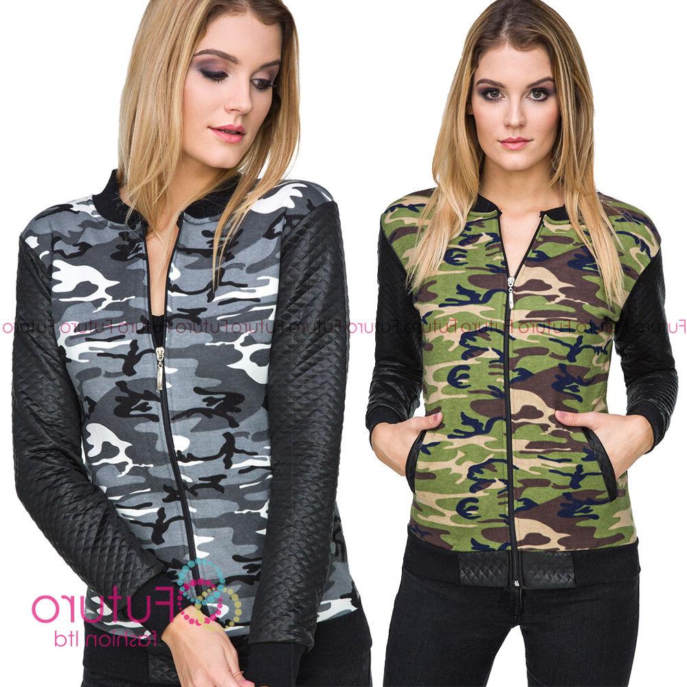 donna bombardiere militare trapuntato camouflage zip manica