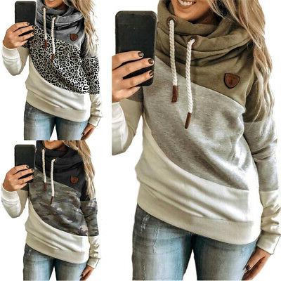 donna collo alto pullover felpa con cappuccio