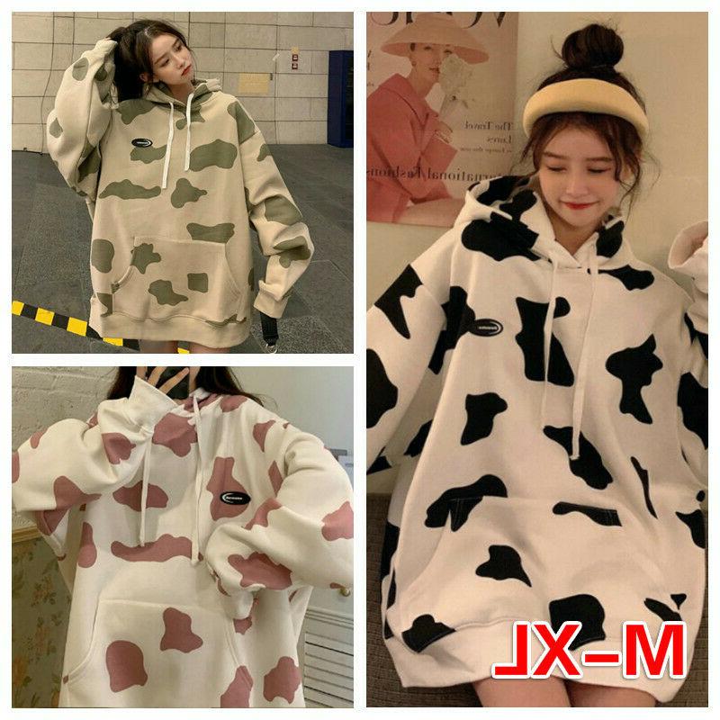 donna con cappuccio pullover mucca stampato felpe
