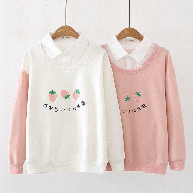 donna fragola maglione pastello pullover top felpa