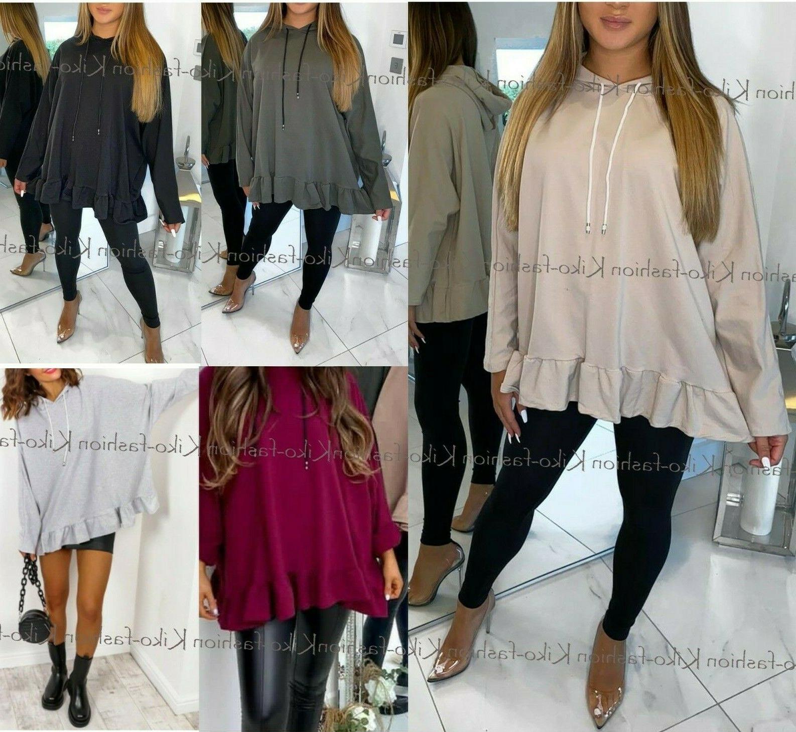 donna fronzoli orlo peplo oversize felpa con