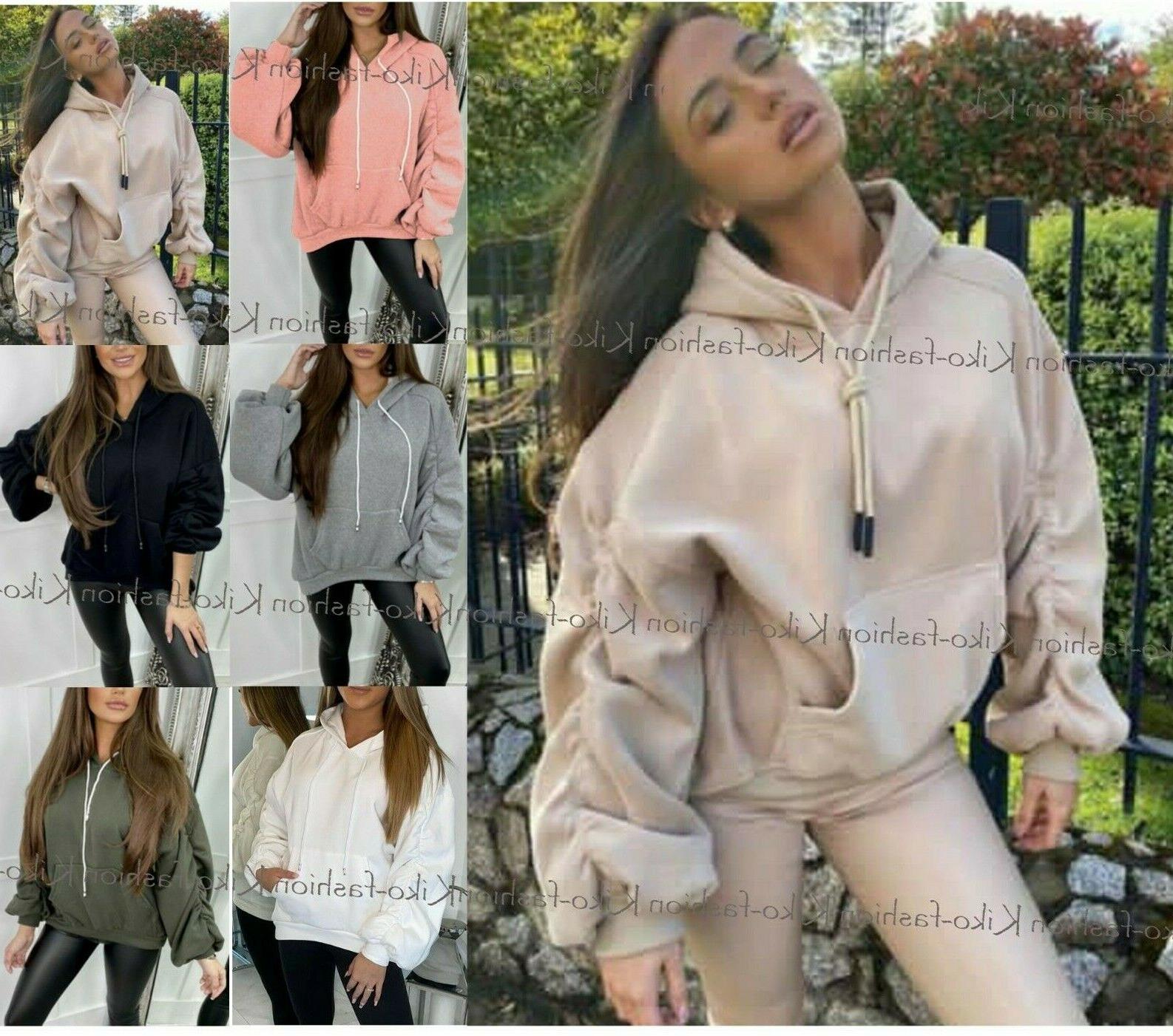 donna increspato maniche pile oversize felpa con