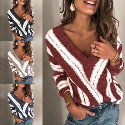 donna larga scollo v manica lunga maglia