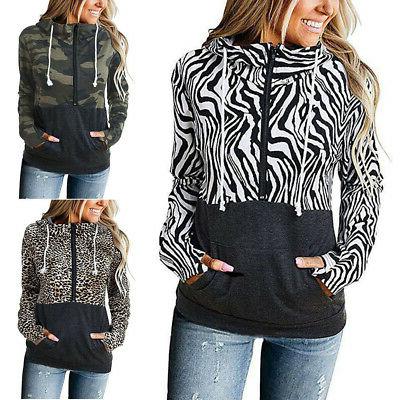 donna leopardo felpa con cappuccio manica lunga