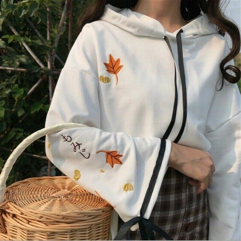 donna ragazza ricamato felpa sciolto pullover giapponese