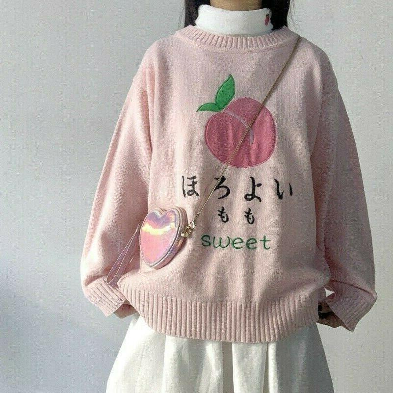 donna ricamato maglione pullover carino kawaii stile