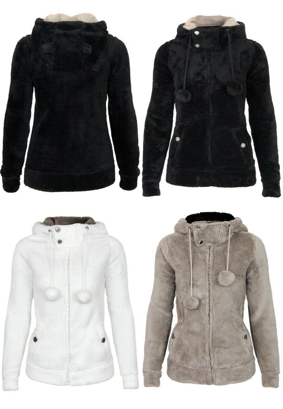 donna teddy giacca di pile con orecchiette