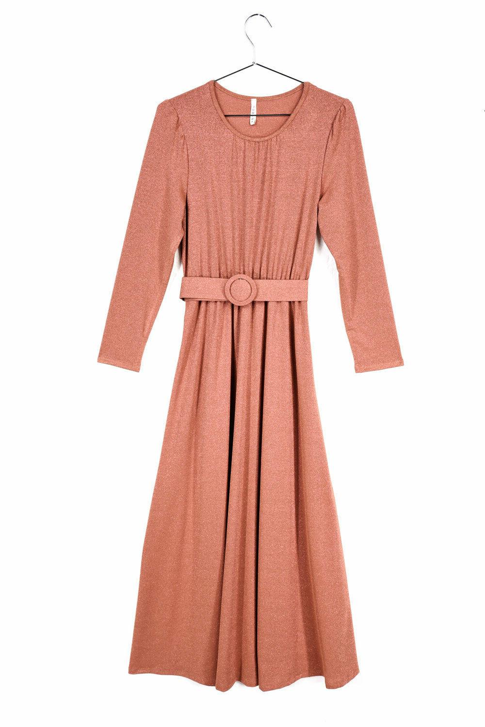 fashion abito lungo donna ragazza lurex rosa