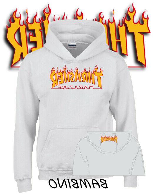 felpa bambino hoddie thrasher stampa fiamme cappuccio