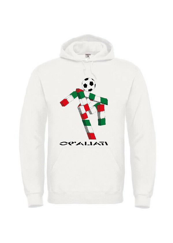 felpa bianca con cappuccio e tascone italia