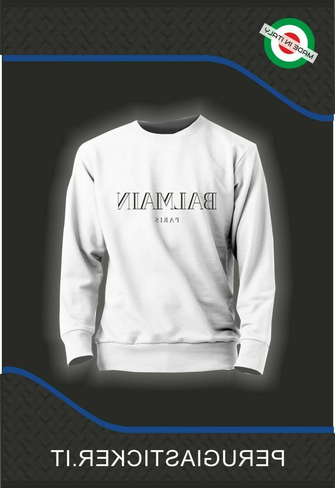 felpa bianca stampata logo balmain felpa girocollo