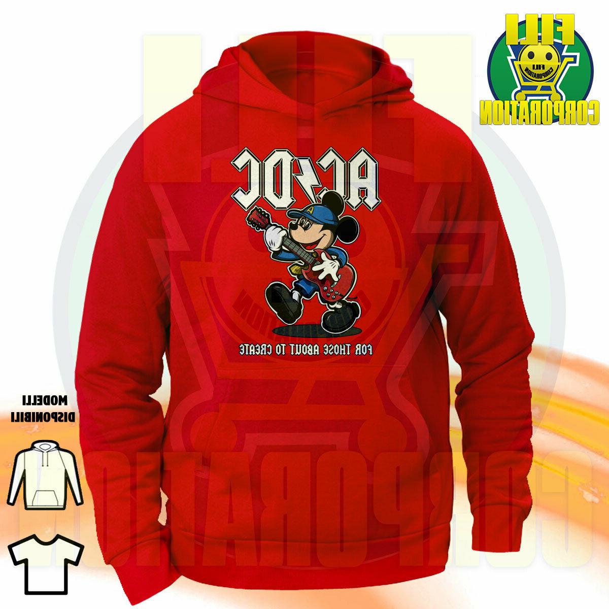 felpa cappuccio unisex topolino ac dc angus
