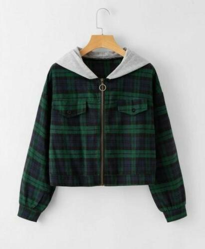 felpa con cappuccio e zip donna quadri