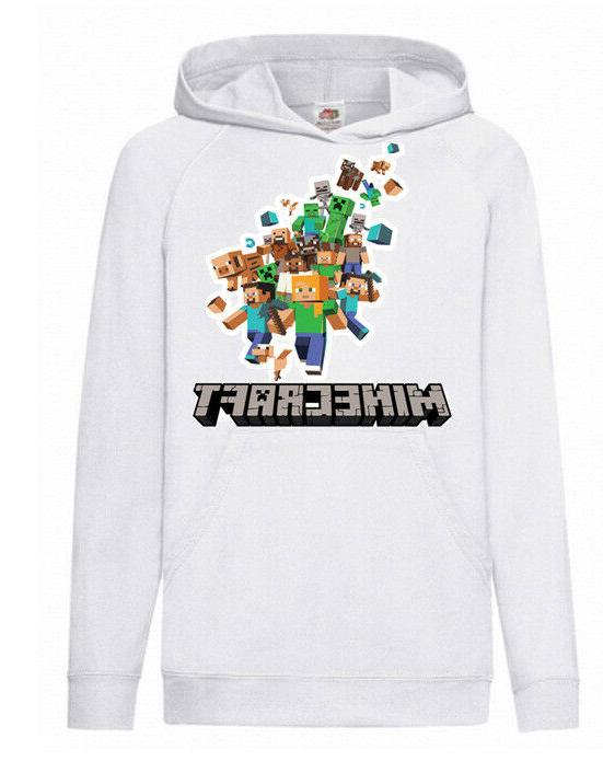 felpa con cappuccio mincraft bianca per bambini
