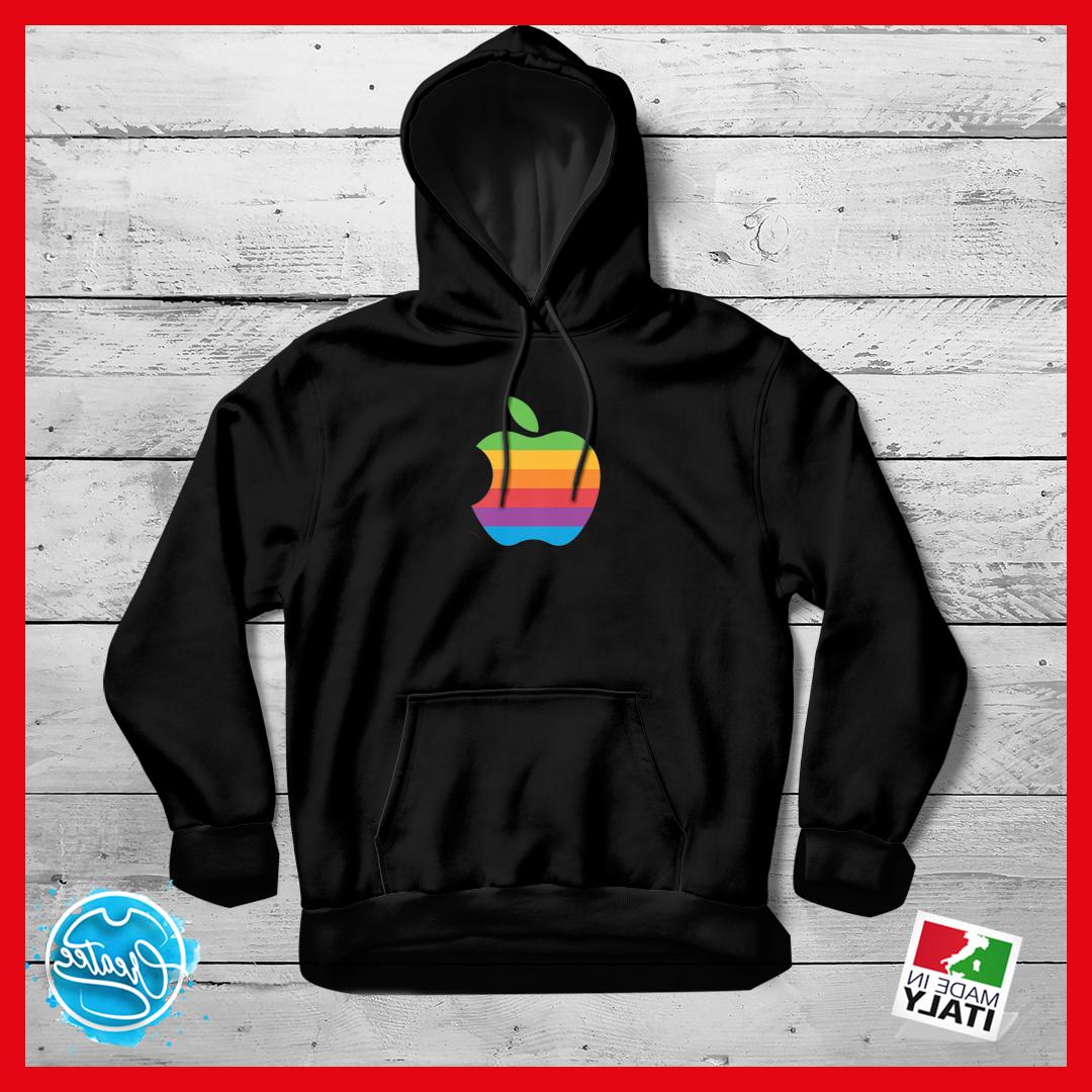 felpa con cappuccio nera apple mela col