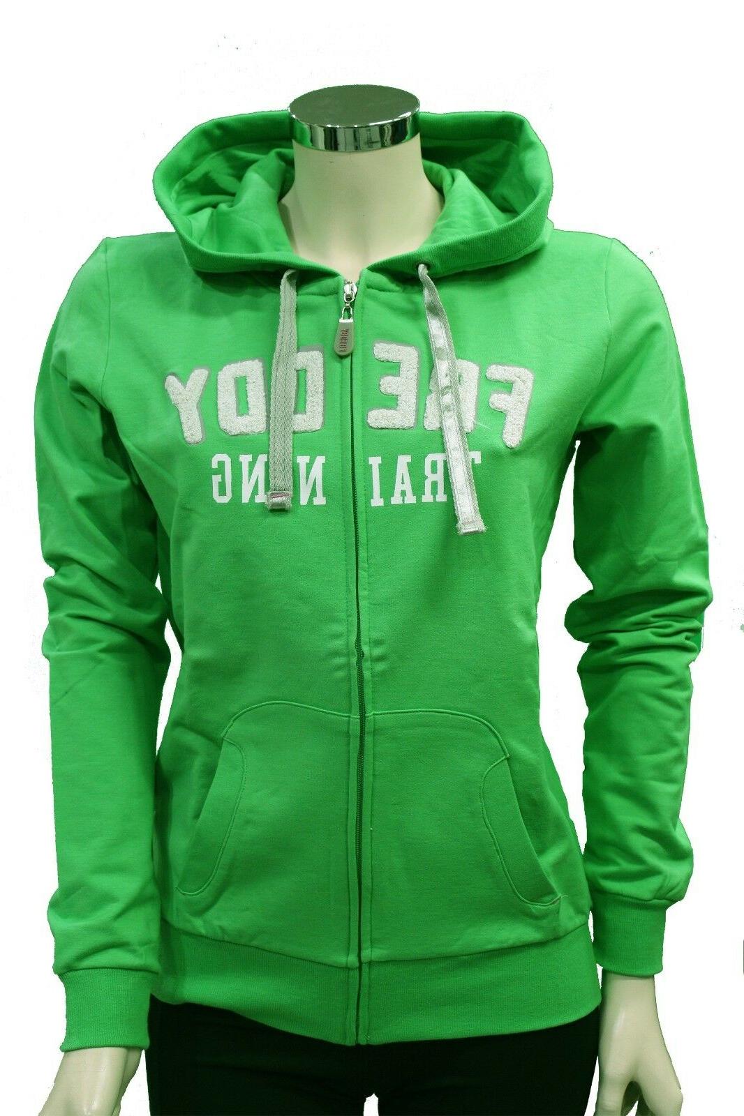 felpa da donna verde con cappuccio manica
