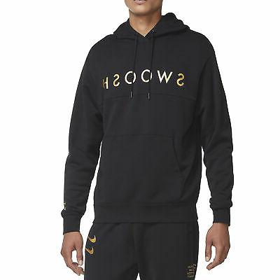 felpa da uomo con cappuccio swoosh nera